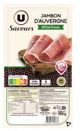 Jambon IGP d'Auvergne, U Saveurs (6 tranches, 100 g)