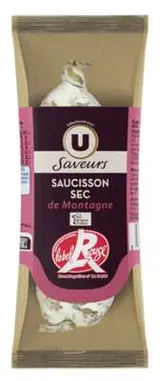 Saucisson sec de montagne pur porc Label Rouge, U Saveurs (250 g)