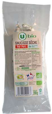 Saucisse sèche courbe pur porc BIO, U BIO (200 g)