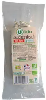 Saucisse sèche courbe pur porc BIO, U BIO (200 g)