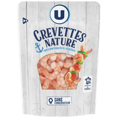 Crevettes nature cuites et décortiquées, U (100 g)