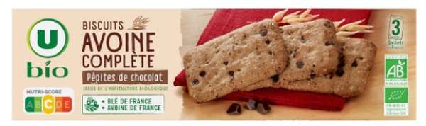 Biscuit avoine pépites de chocolat, U BIO  (130 g)