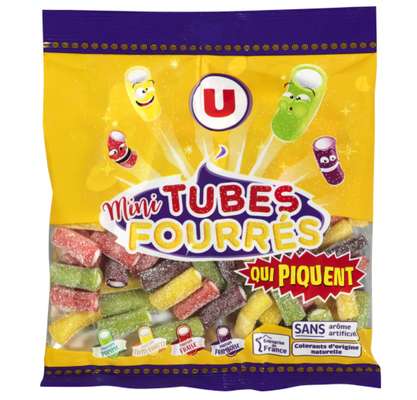 Bonbons mini tubes fourrées qui piquent, U (200 g)
