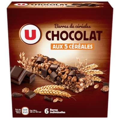 Barres de céréales chocolat aux 5 céréales, U (x 6, 125 g)