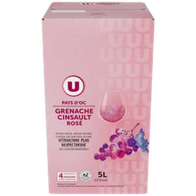 Vin rosé Grenache Cinsault Pays d'Oc IGP, U (cubi de 5 L)