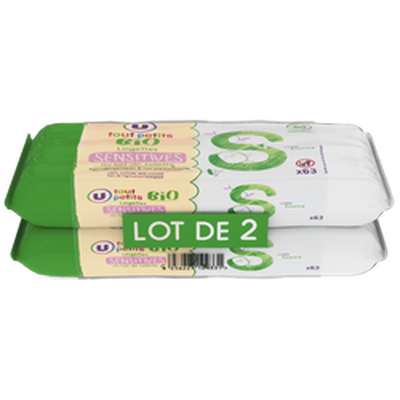 Lingettes bébé sensitive U tout petits (2 x 63)