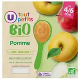 Pots dessert pomme BIO - de 4 à 6 mois, U Tout Petits  (4 x 100 g)