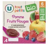 Petits pots dessert pomme et fruits rouges BIO - dès 6 mois, U Tout Petits (4 x 100 g)