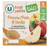 Pots dessert pomme poire vanille BIO - dès 6 mois, U Tout Petits  (4 x 100 g)