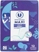 Serviettes maxi de nuit sous pochette individuelle, U (x 12)
