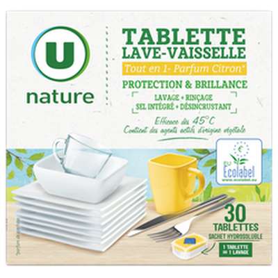 Tablettes lave vaisselle tout en 1 citron, U Nature (x 30)