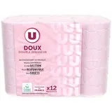 Papier toilette doux rose double épaisseur, U (x 12 rouleaux)