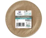 Assiette en carton ronde kraft FSC 18 cm, U MAISON (x 50)