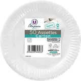 Assiette en carton ronde blanc FSC 23 cm, U MAISON (x 50)