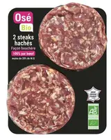 Steak haché pur boeuf 20 % MG façon bouchère BIO, Osé bio (x 2, 200 g)