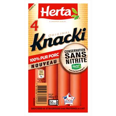 Knacki original sans nitrite, Herta (x 4, 140 g)