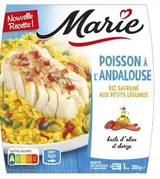 Poisson à l'Andalouse, riz safrané et courgettes grillées, Marie  (300 g)