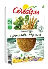 Galettes de céréales épinards et pignons BIO, Céréalpes (x 2, 180 g)