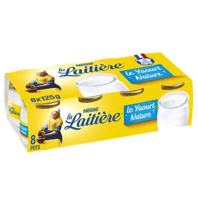 Yaourt nature au lait entier, La Laitiere (8 x 125 g)