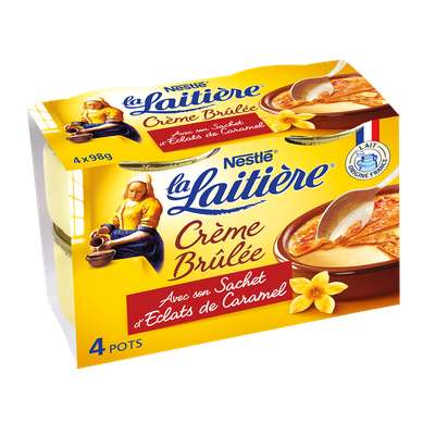 Crème brûlée avec sachet éclats de caramel, La Laitière (4 x 100 g)