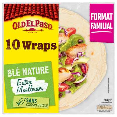 Wraps de blé nature extra moelleuses, Old El Paso (x 10, 580 g)