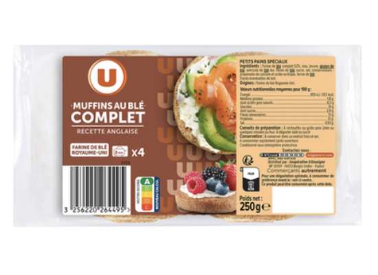 Muffins au blé complet recette anglais, U (x 4, 250 g)