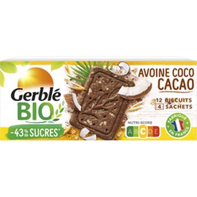 Biscuits avoine cacao et coco BIO, Gerblé  (132 g)