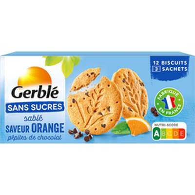 Biscuits sablés orange pépites de chocolat sans sucres, Gerblé (132 g)
