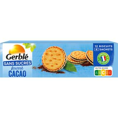 Biscuit fourré au cacao sans sucre, Gerblé (185 g)