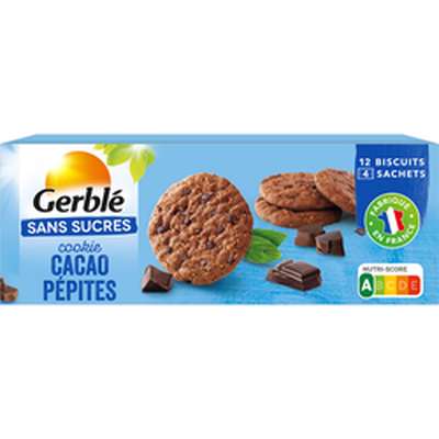Cookies au cacao et aux pépites de chocolat sans sucre ajouté, Gerblé (130 g)