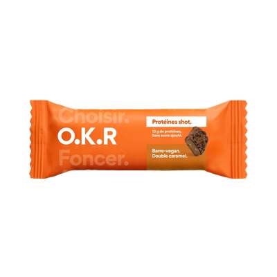Barre enrobée protéines Shot Double Caramel Vegan, O.K.R (55 g)