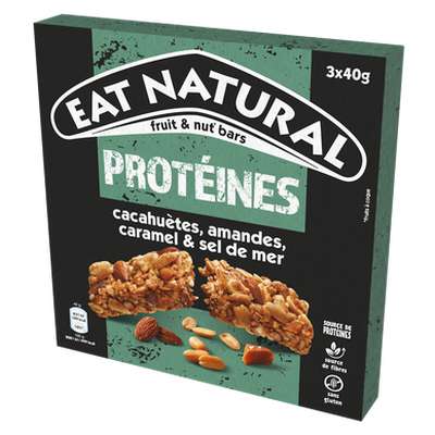 Barres protéinées cacahuètes amandes caramel et sel de mer, Eat Natural (3 x 40 g)