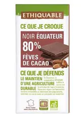 Chocolat noir 80% fèves de cacao d'Equateur BIO, Ethiquable (100 g)