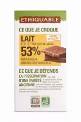 Chocolat lait 53% Nicaragua BIO, Ethiquable (100 g)