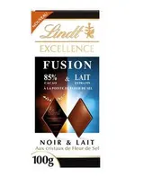 Chocolat excellence fusion noir 85% fleur de sel et lait, Lindt (100 g)