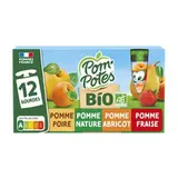 Gourdes pomme, pomme/poire, abricot et fraise BIO, Pom'Potes (12 x 90 g)