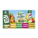 Gourdes pomme, pomme/mirabelle, framboise et banane BIO, Pom'Potes (12 x 90 g)