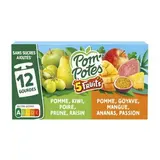Gourdes 5 fruits tropical/5 fruits verts sans sucres ajoutés, Pom'Potes  (12 x 90 g)