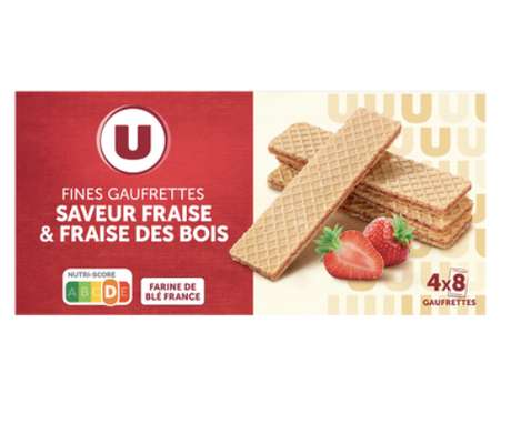 Fines gaufrettes saveur fraise & fraise des bois, U   (160 g)