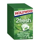 Chewing-gums 2Fresh menthe verte sans sucres, Hollywood (3 x 10)