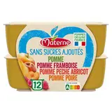 Compote assortiment pomme poire framboise pêche et abricot sans sucres ajoutés, Materne (12 x 100 g)