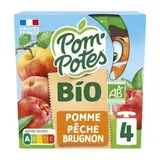 Gourdes pomme et pêche/brugnon sans sucres ajoutés BIO, Pom'Potes (4 x 90 g)