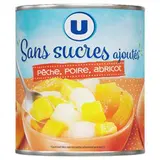 Mélange fruits sans sucre ajoutés de pêches, poires, abricots au sirop, U (475 g)