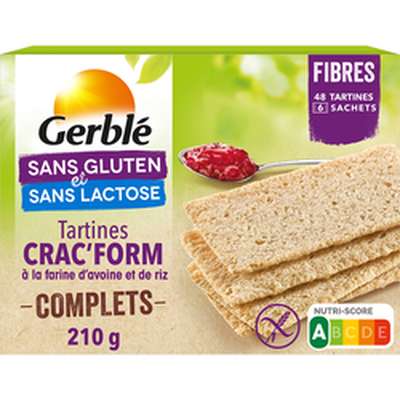 Tartines crac'form à la farine d'avoine et de riz complets sans gluten, Gerblé (210 g)
