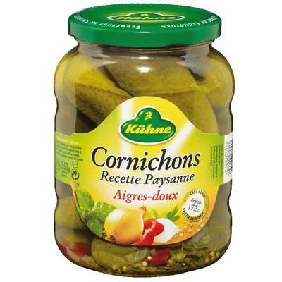 Gros cornichons aigre doux paysanne, Kuhne (850 g)