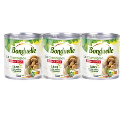 Champignons de Paris émincés sans sulfites, Bonduelle (3 x 45 g)