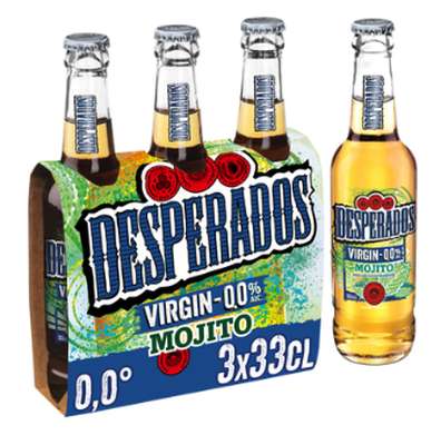 Pack de bière aromatisée menthe et citron vert 0°, Desperados (3 x 33 cl)