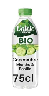 Eau minérale naturelle aromatisée concombre menthe & basilic BIO, Volvic (75 cl)