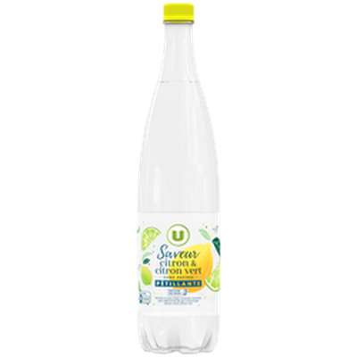 Boisson gazeuse à base d'eau minérale naturelle pétillante saveur citron et citron vert sans sucre, U (1 L)