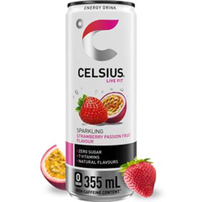 Boisson énergisante fraise et fruit de la passion, Celsius  (35,5 cl)